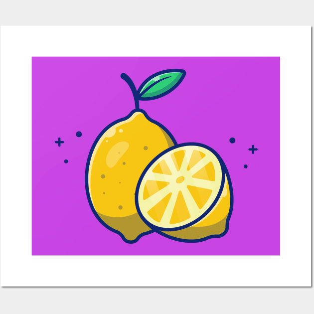 Lemon And Slices Of Lemon Cartoon Wall Art by Catalyst Labs